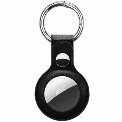 Leather Key Ring Case for AirTag Black