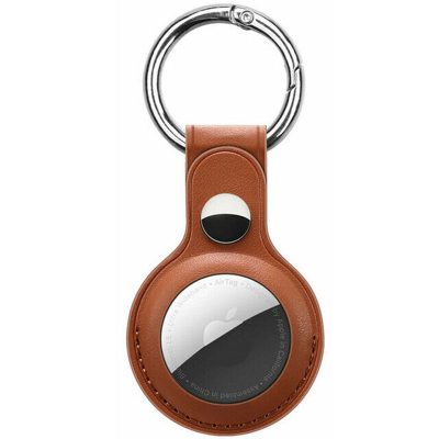 Leather Key Ring Case for AirTag Brown