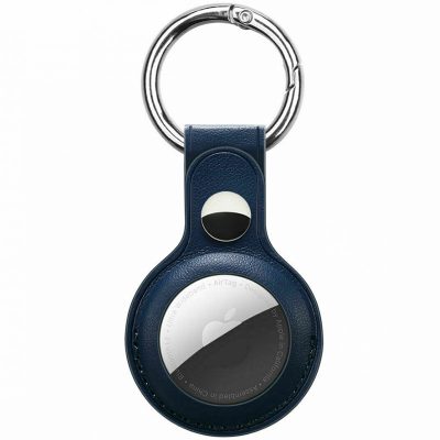 Leather Key Ring Case for AirTag Navy Blue