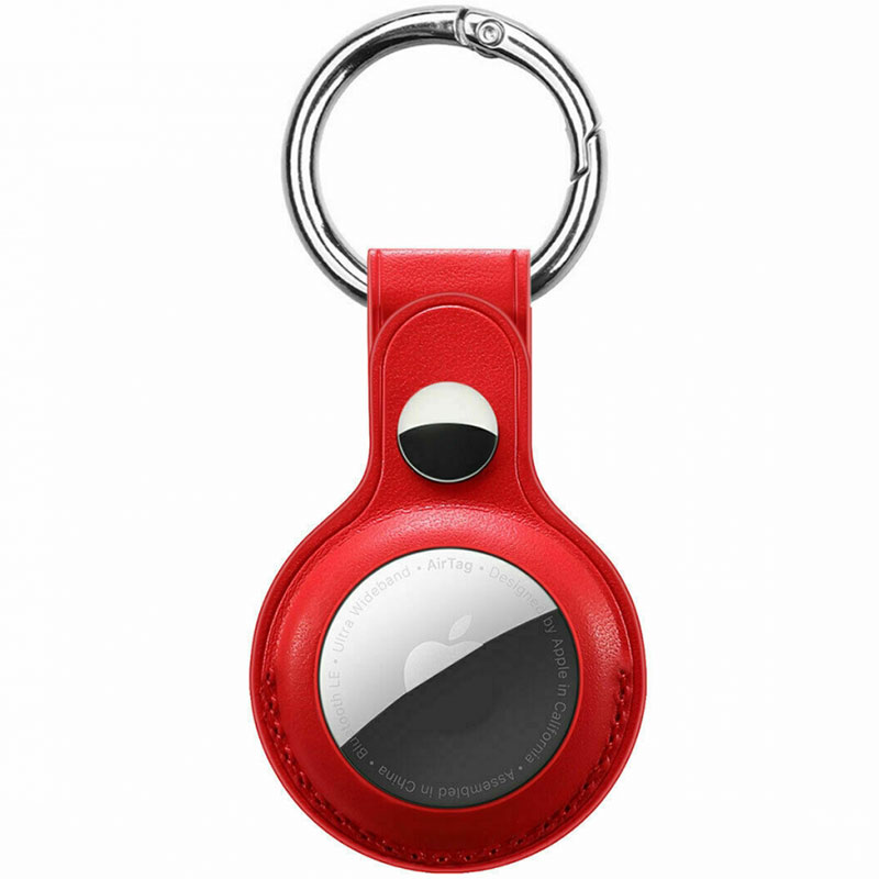 Leather Key Ring Case for AirTag Red