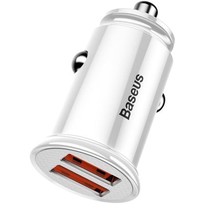 Baseus Car Charger Circular Plastic A+A Dual Quick Charge 3.0 30W White