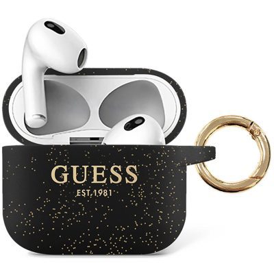 Guess Glitter Printed Logo AirPods 3 Silicone Case Black