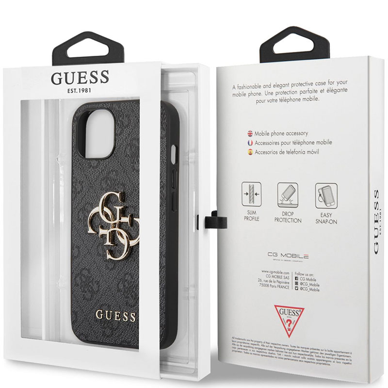 Guess PU 4G Metal Logo Grey Coque iPhone 13