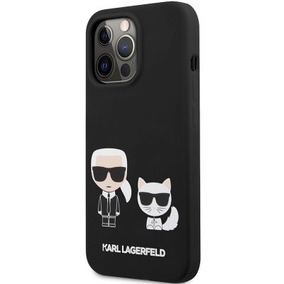 Karl Lagerfeld and Choupette Liquid Silicone Black Coque iPhone 13 Pro Max