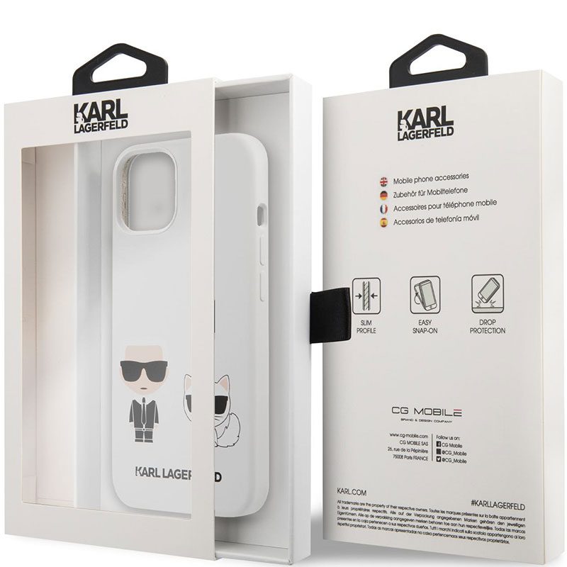 Karl Lagerfeld and Choupette Liquid Silicone White Coque iPhone 13