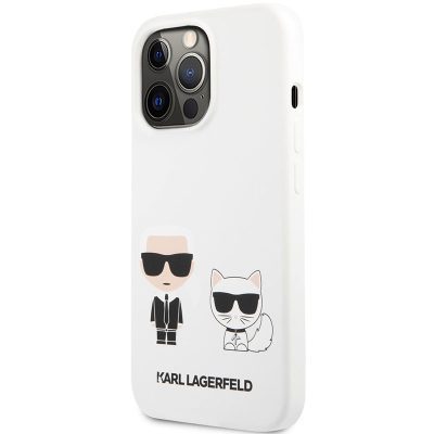 Karl Lagerfeld and Choupette Liquid Silicone White Coque iPhone 13 Pro Max
