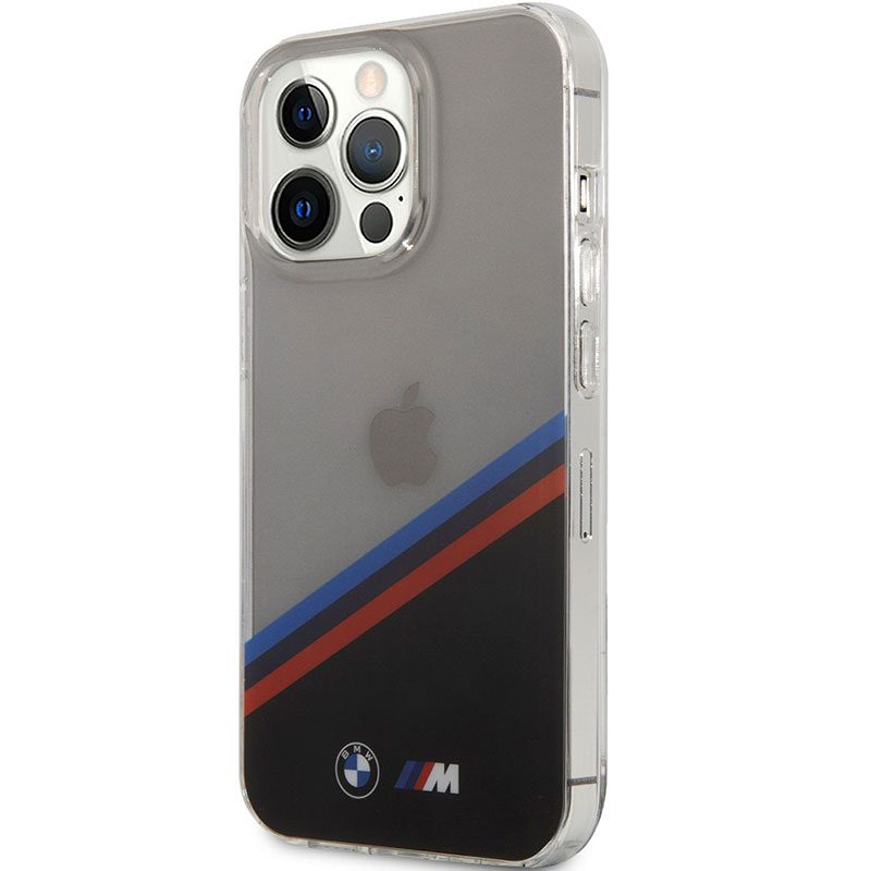BMW M PC/TPU Tricolor Stripes Transparent Coque iPhone 13 Pro