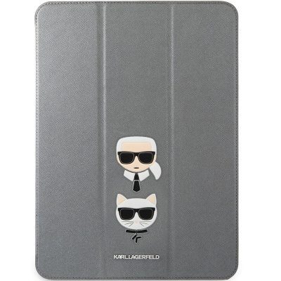 Karl Lagerfeld and Choupette Head Saffiano Silver Coque iPad 12.9" Pro