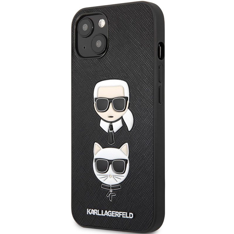 Karl Lagerfeld PU Saffiano Karl and Choupette Heads Black Coque iPhone 13