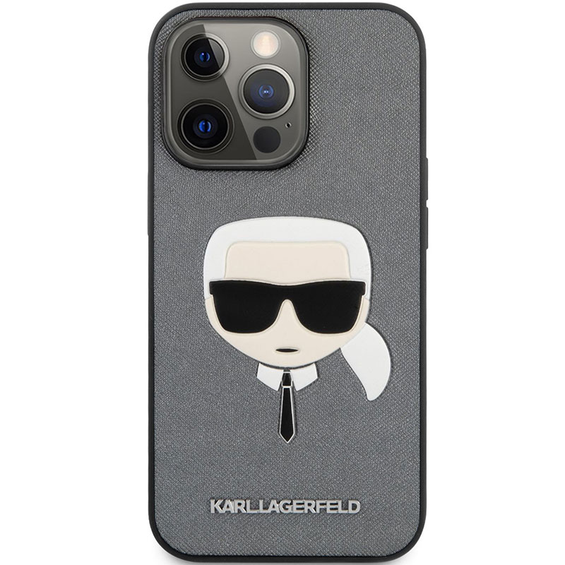 Karl Lagerfeld PU Saffiano Karl Head Silver Coque iPhone 13 Pro Max