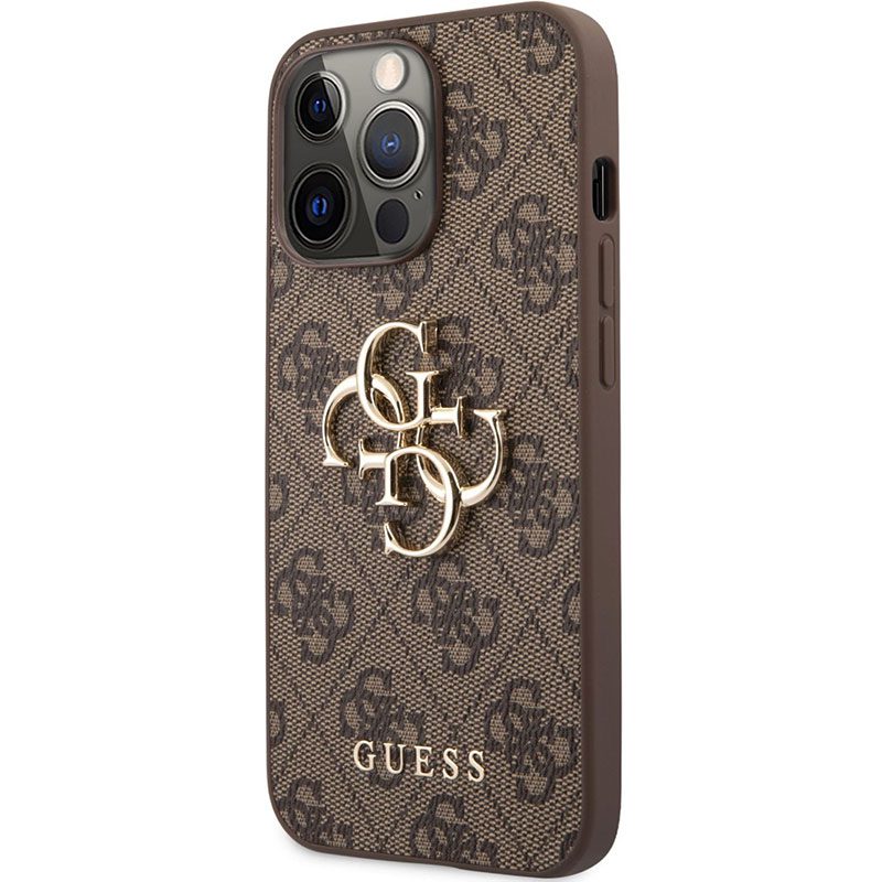 Guess PU 4G Metal Logo Brown Coque iPhone 13 Pro Max
