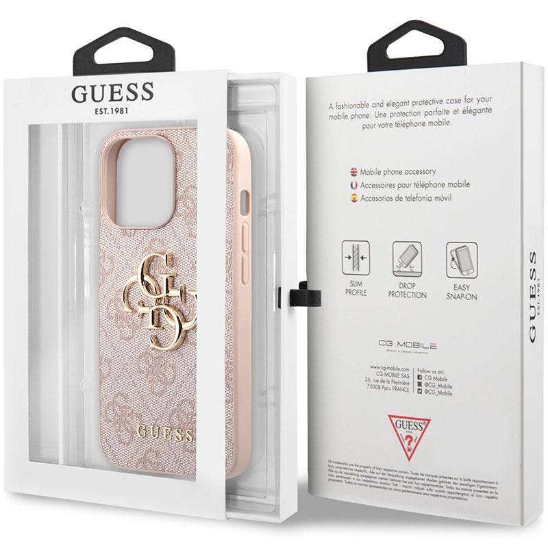 Guess PU 4G Metal Logo Pink Coque iPhone 13 Pro Max