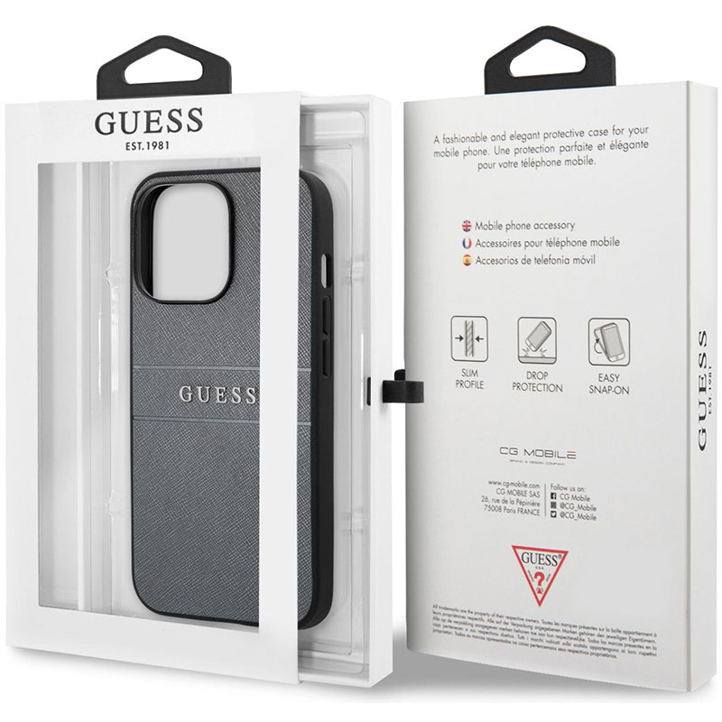 Guess PU Leather Saffiano Grey Coque iPhone 13 Pro Max