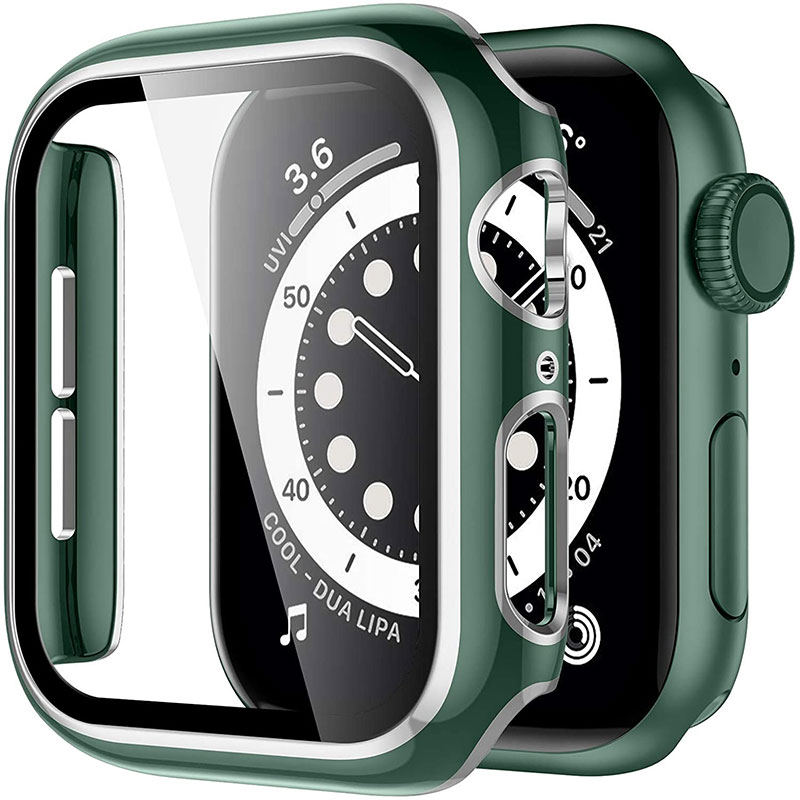 Protective Glass Coque for Apple Watch Green Silver