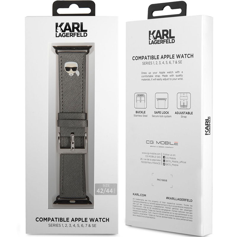 Karl Lagerfeld Karl Head PU Bracelet Apple Watch 45/44/42mm Silver